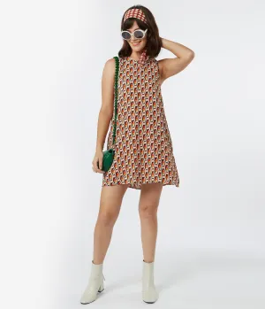 1960s Style Honeycomb Print Shift Dress