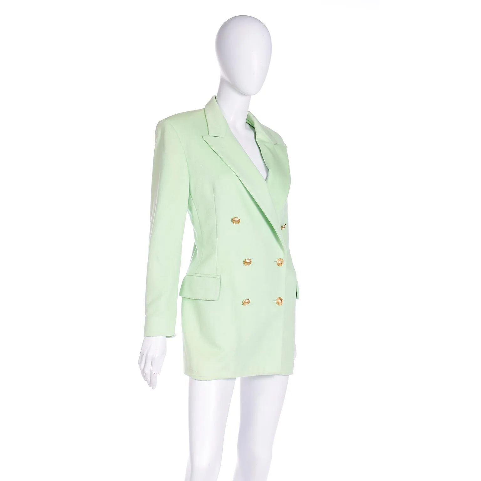 1980s Margaretha Ley Escada Green Cashmere Blend Double Breasted Blazer Jacket