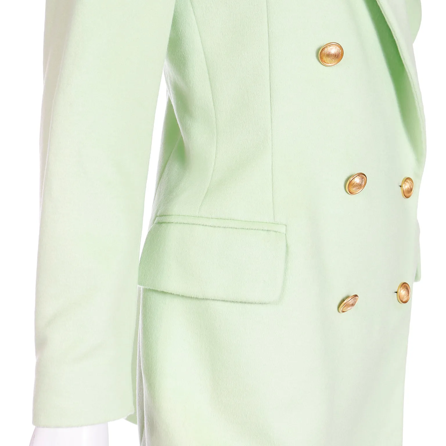 1980s Margaretha Ley Escada Green Cashmere Blend Double Breasted Blazer Jacket