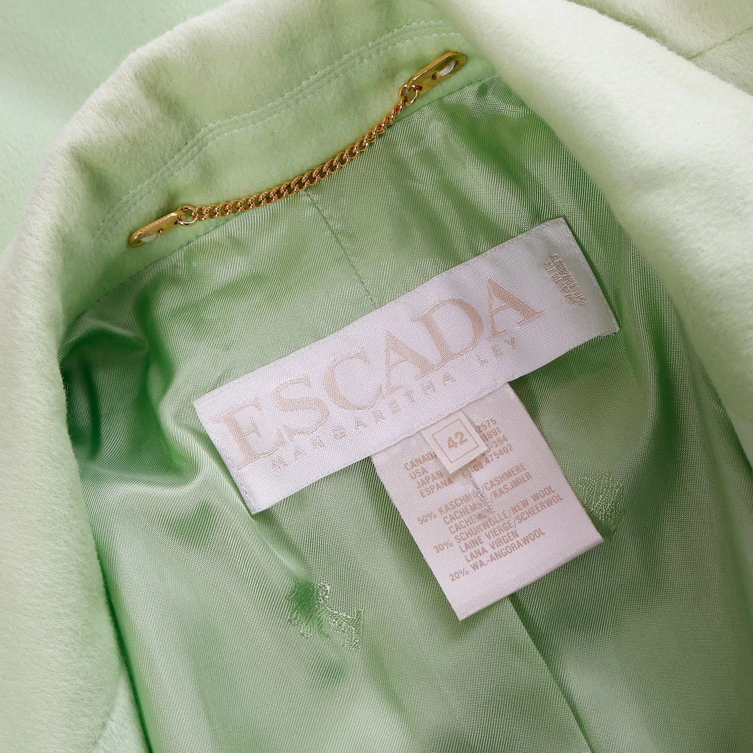 1980s Margaretha Ley Escada Green Cashmere Blend Double Breasted Blazer Jacket