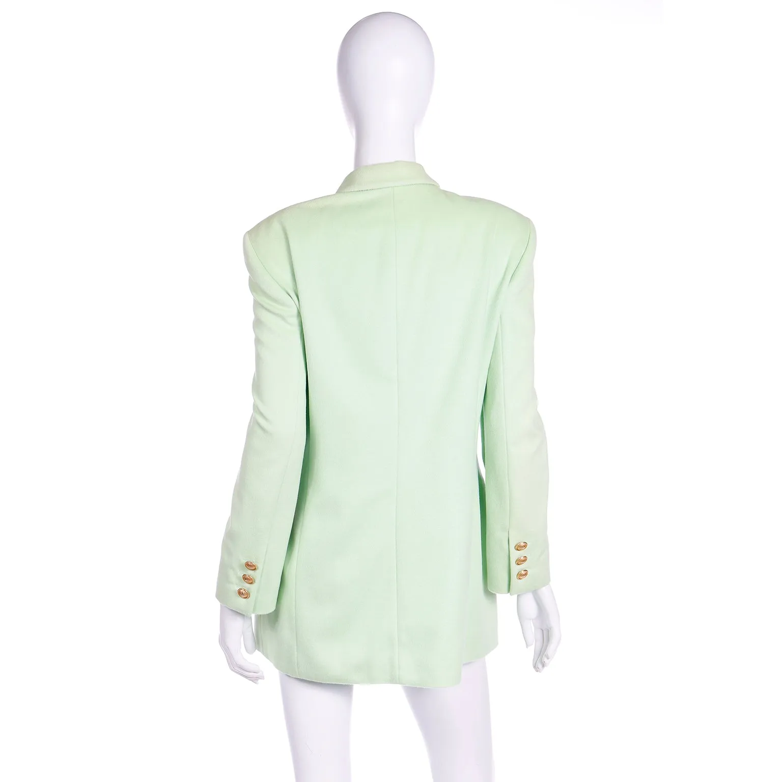 1980s Margaretha Ley Escada Green Cashmere Blend Double Breasted Blazer Jacket