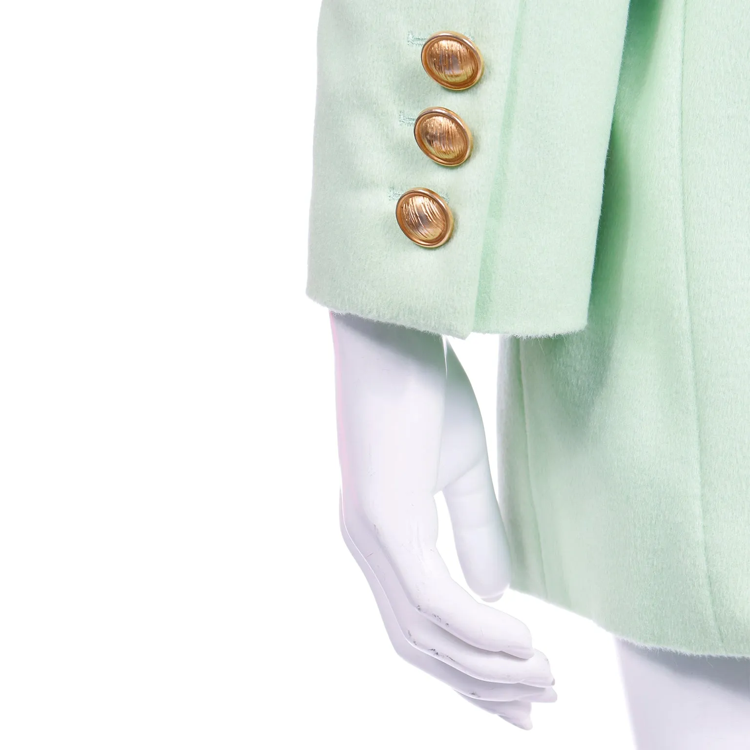 1980s Margaretha Ley Escada Green Cashmere Blend Double Breasted Blazer Jacket