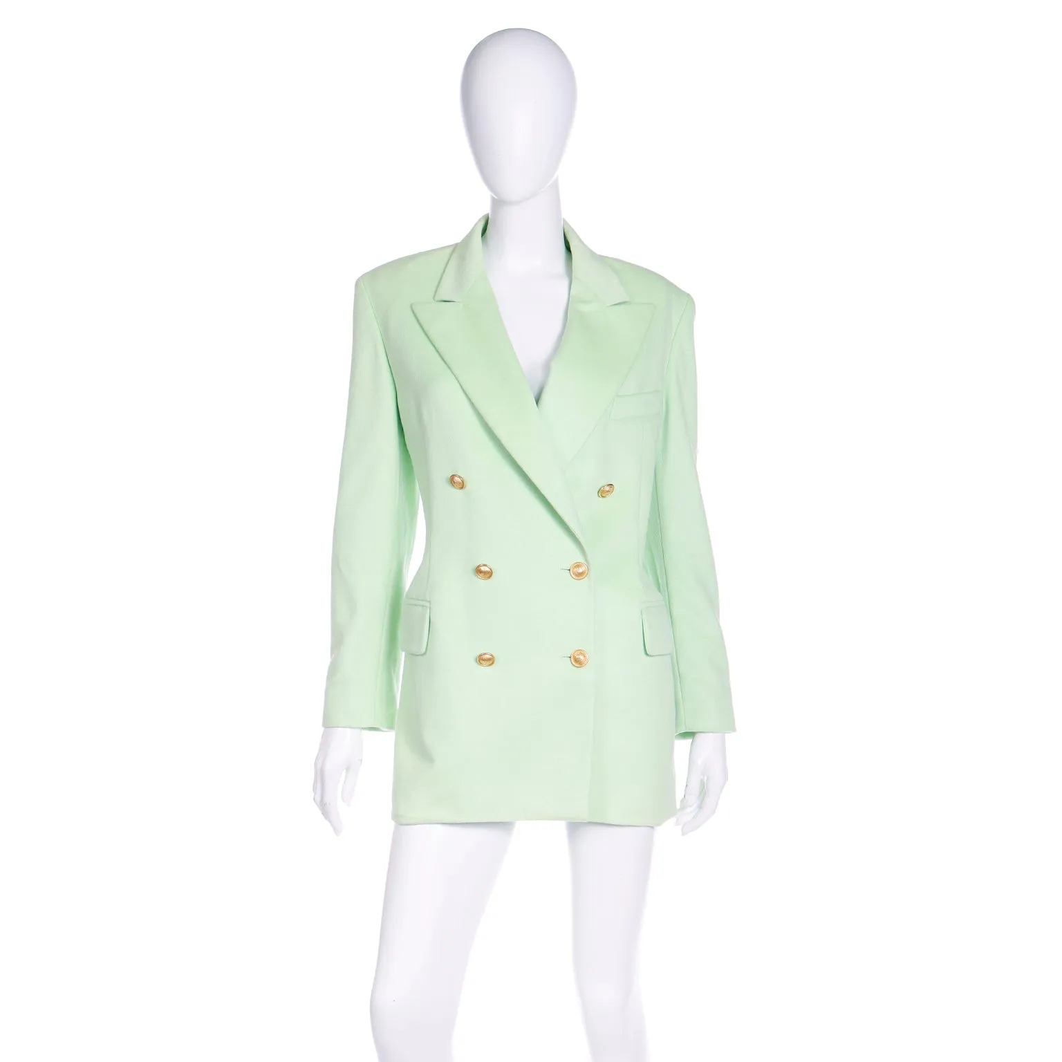 1980s Margaretha Ley Escada Green Cashmere Blend Double Breasted Blazer Jacket