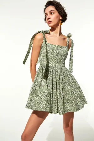 Audree Floral Print Poplin Mini Dress in Spring Green