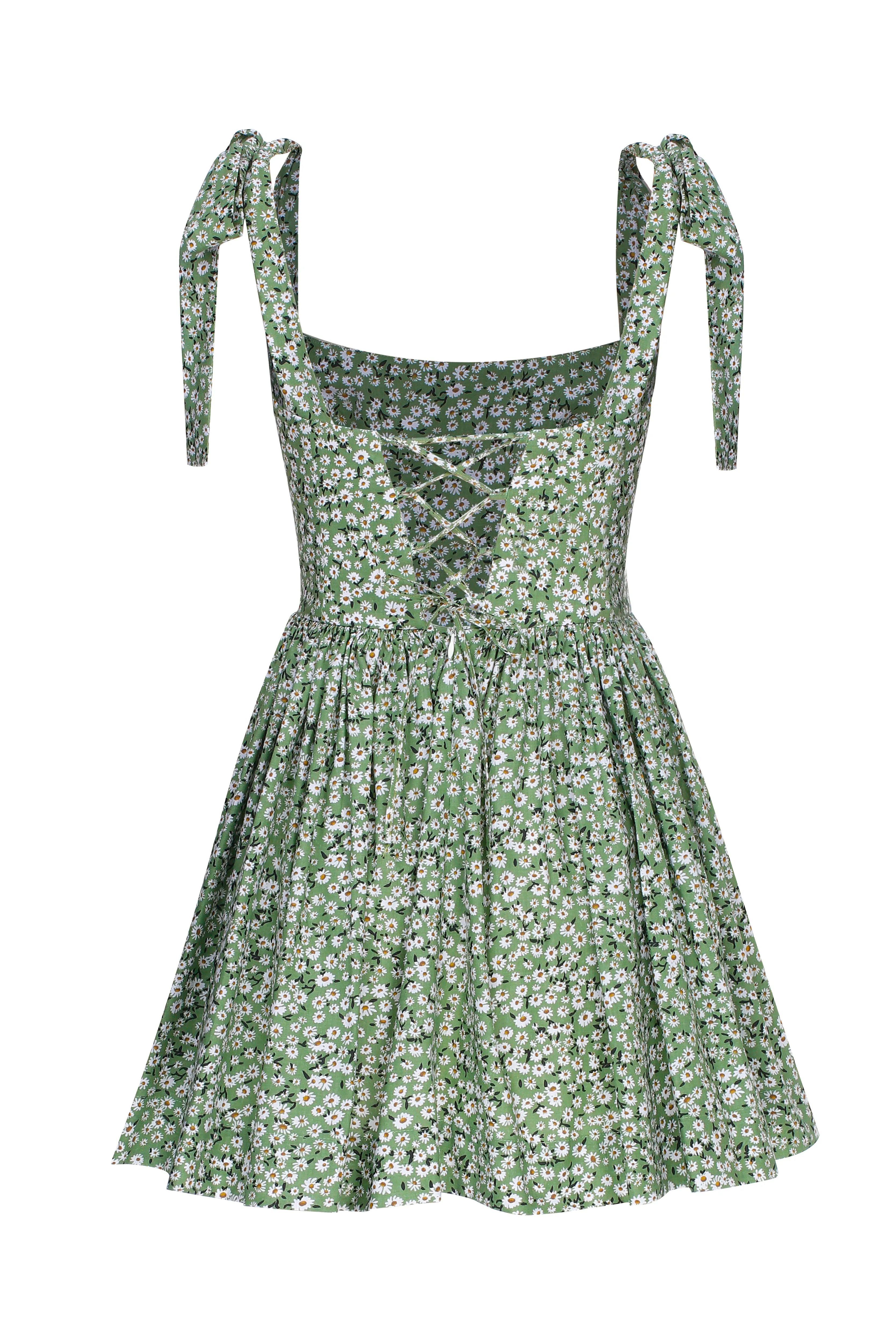 Audree Floral Print Poplin Mini Dress in Spring Green