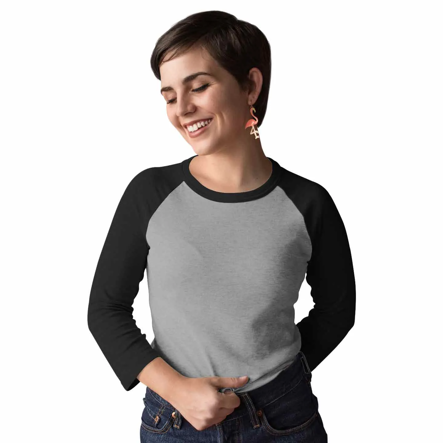 Black & Charcoal Raglan Sleeve T shirt - For Women