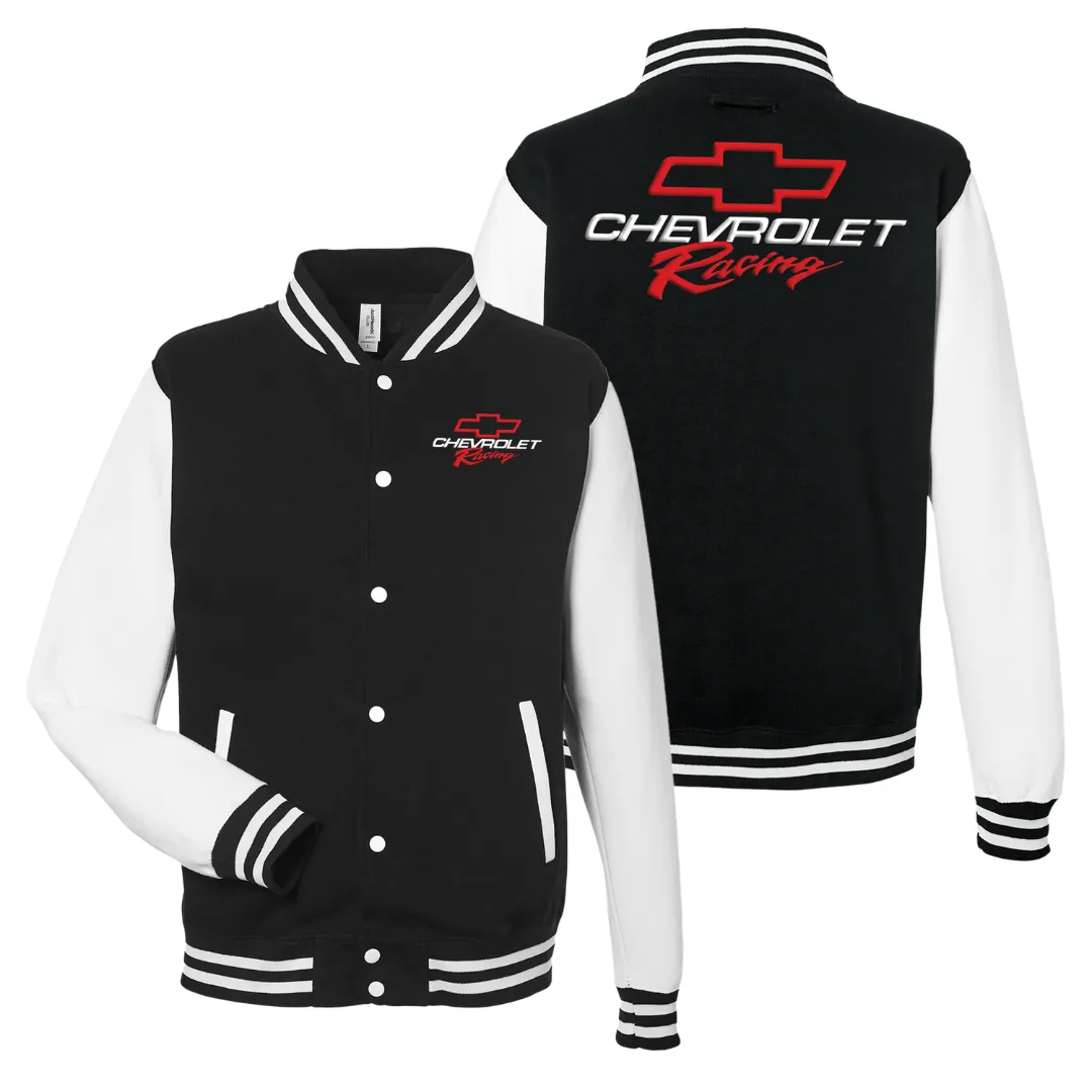 Black and White Chevy Racing Varsity Jacket