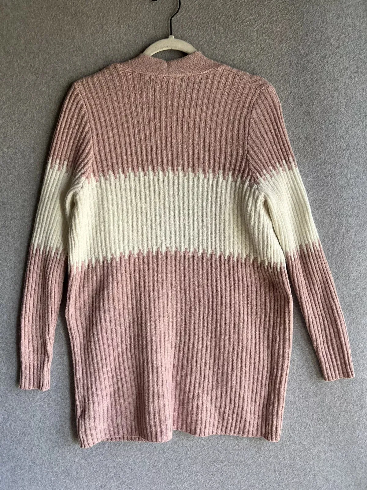 Chloe and Jasmine Open Front Cardigan Pink and White Womens Size M