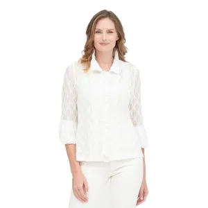 Damee Diamond Design Ruffle Placket Jacket in White - 2397-WHT