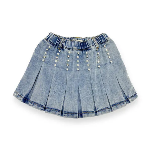 Embellished Denim Pleat Skort