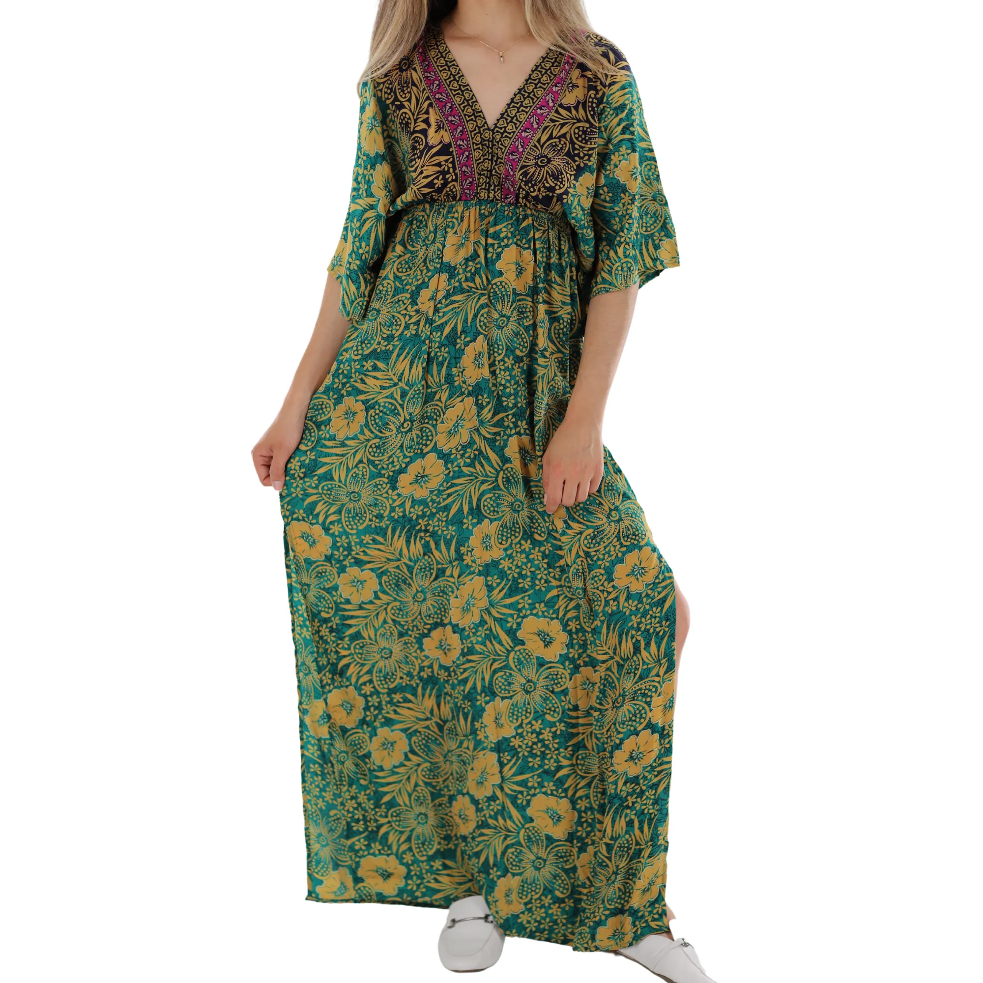 Floral Flowy 'Viola' Maxi Dress with Mid Length Sleeves