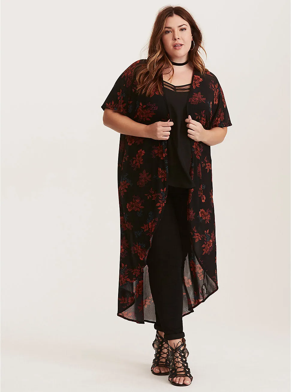 floral print mesh maxi kimono - 3x/4x