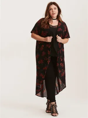 floral print mesh maxi kimono - 3x/4x