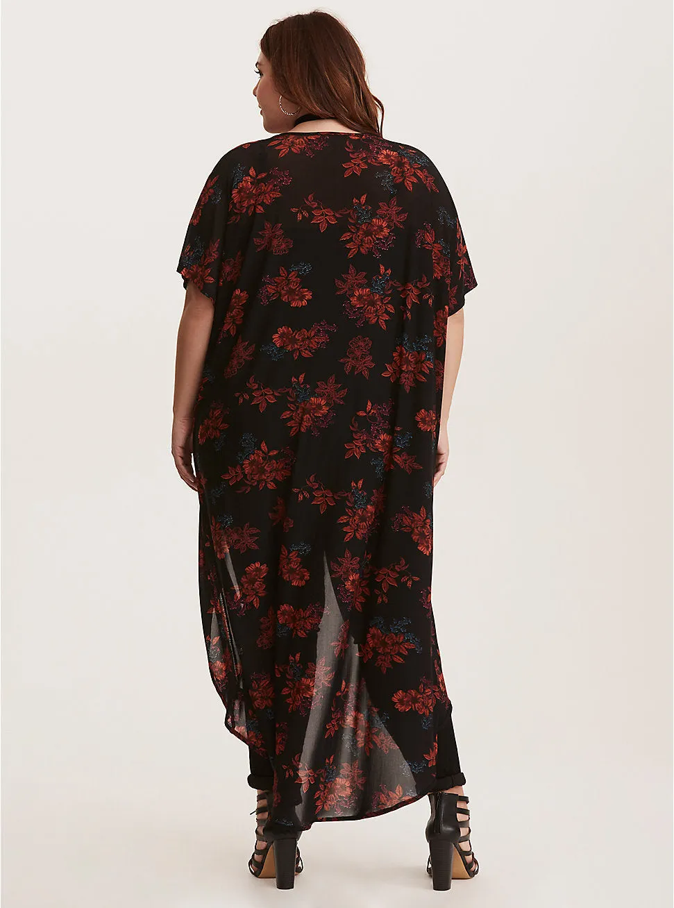 floral print mesh maxi kimono - 3x/4x