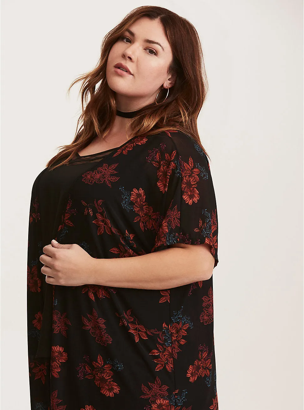 floral print mesh maxi kimono - 3x/4x