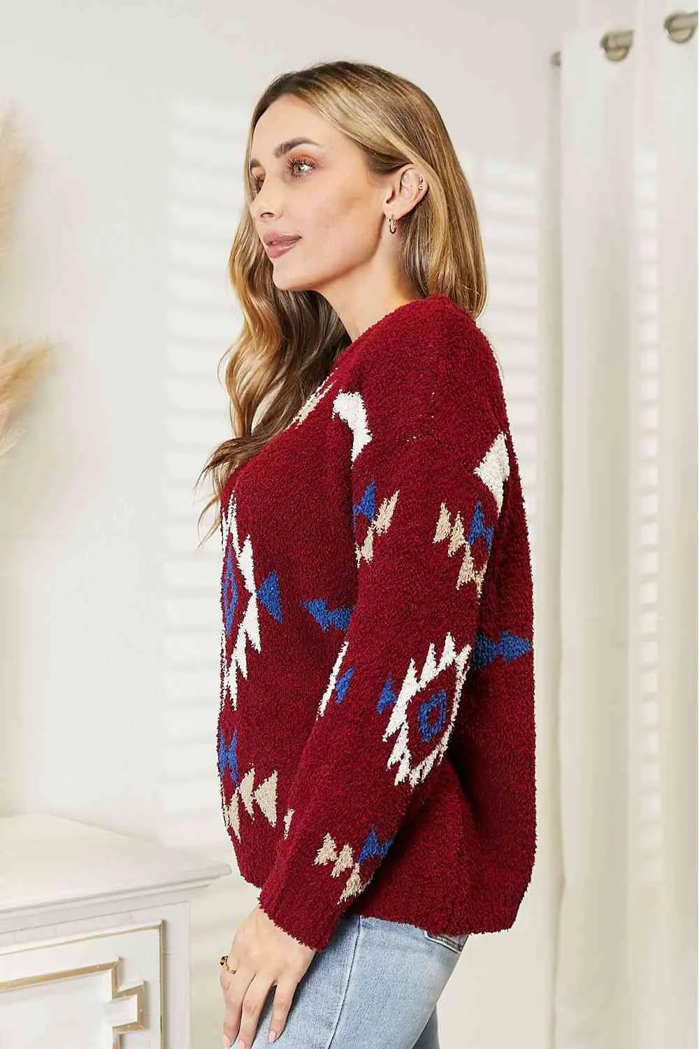 Full Size Aztec Soft Fuzzy Sweater