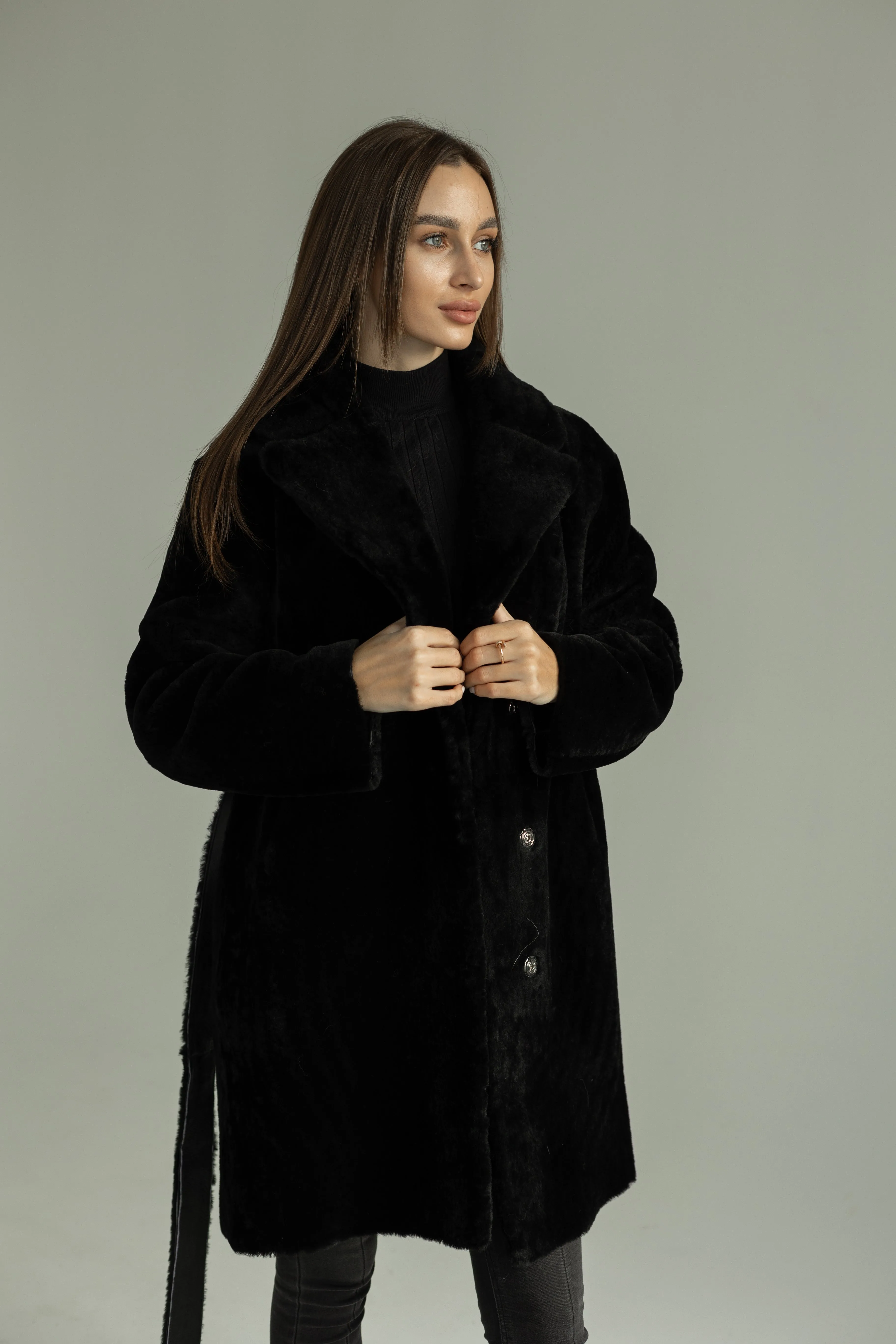 Genuine Shearling Merino Lamb Leather Coat by Punto Leather