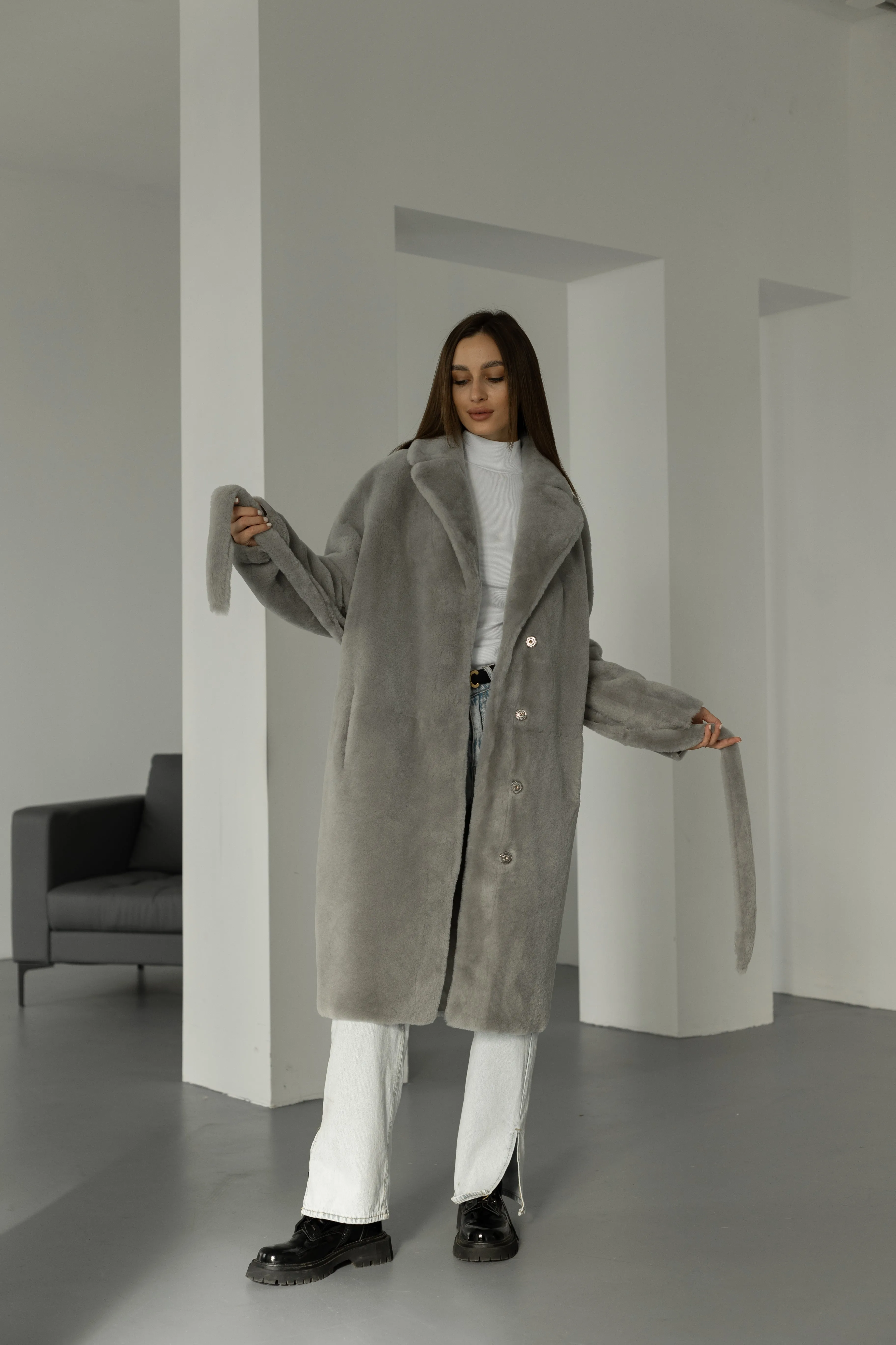 Genuine Shearling Merino Lamb Leather Coat by Punto Leather