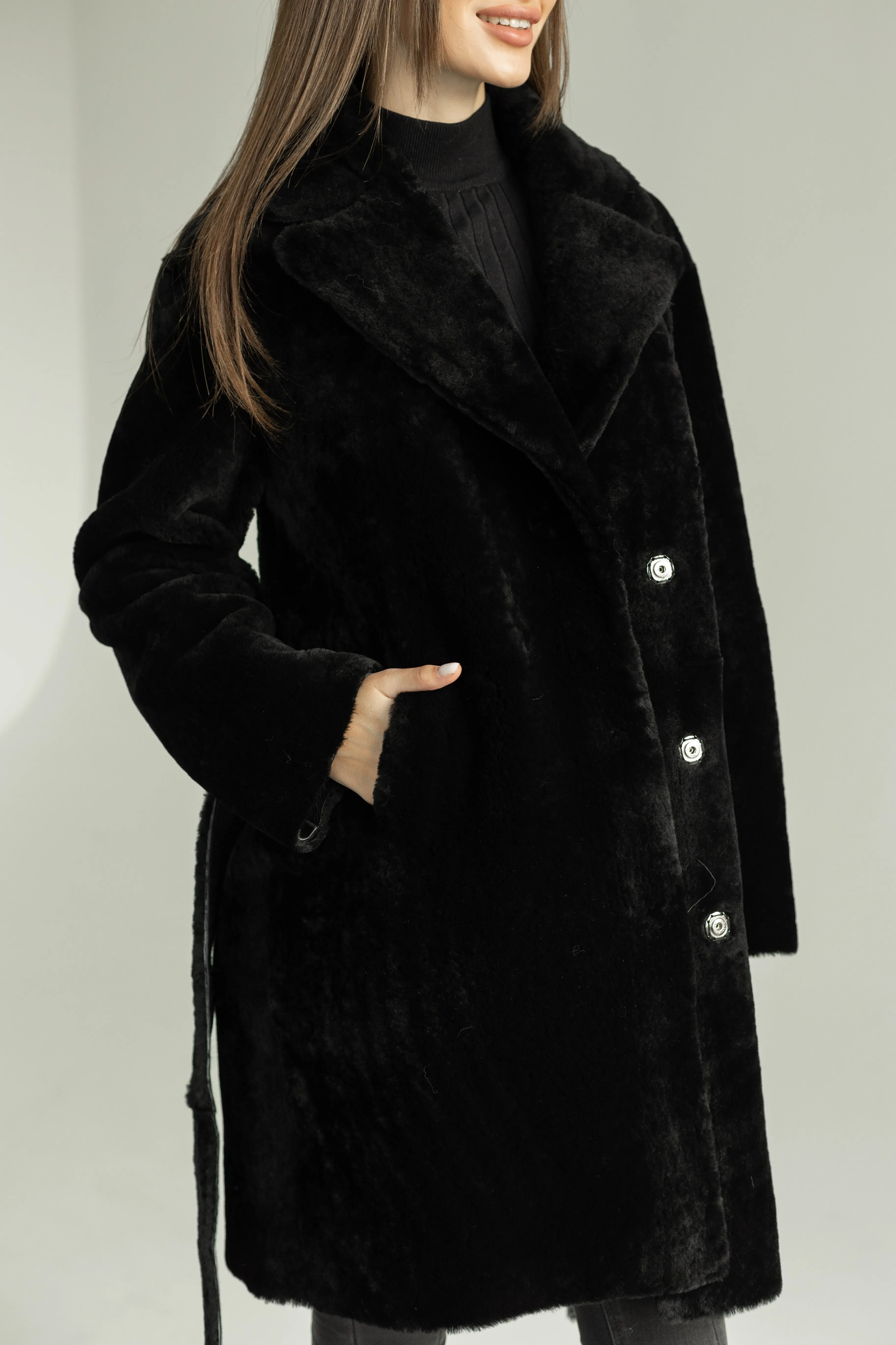 Genuine Shearling Merino Lamb Leather Coat by Punto Leather