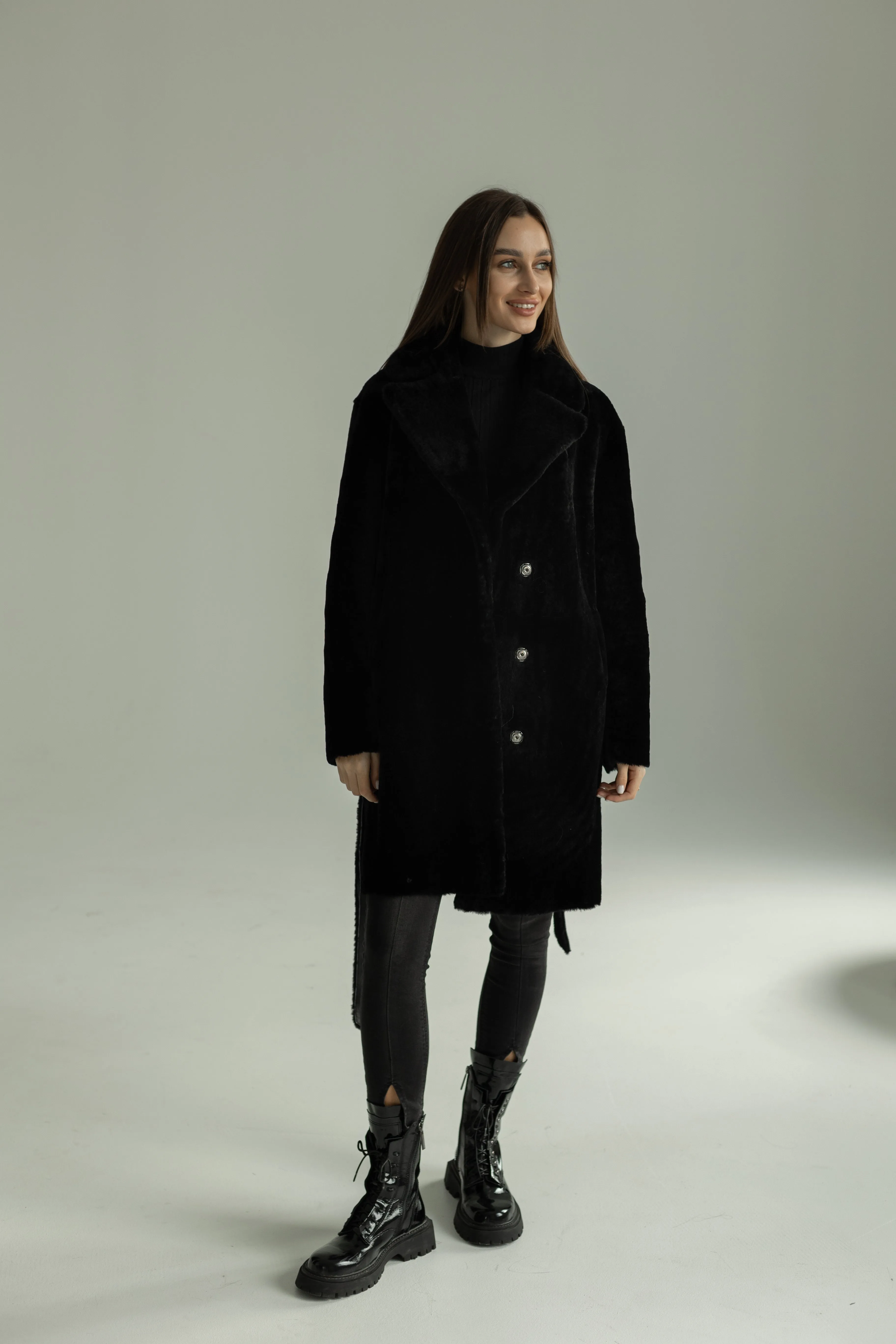 Genuine Shearling Merino Lamb Leather Coat by Punto Leather