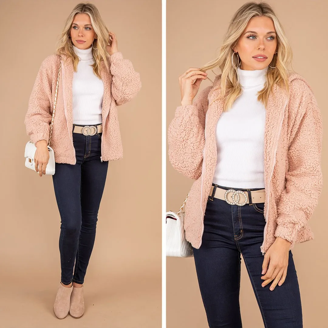 Gotta Get Cozy Blush Pink Teddy Jacket