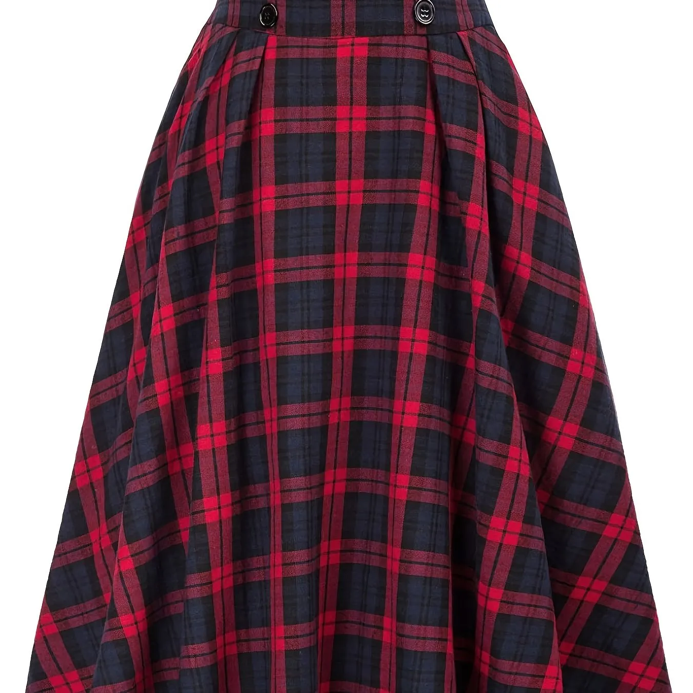 High Waist Button Plaid Ruffled Hem Vintage Loose Stylish Midi Skirt