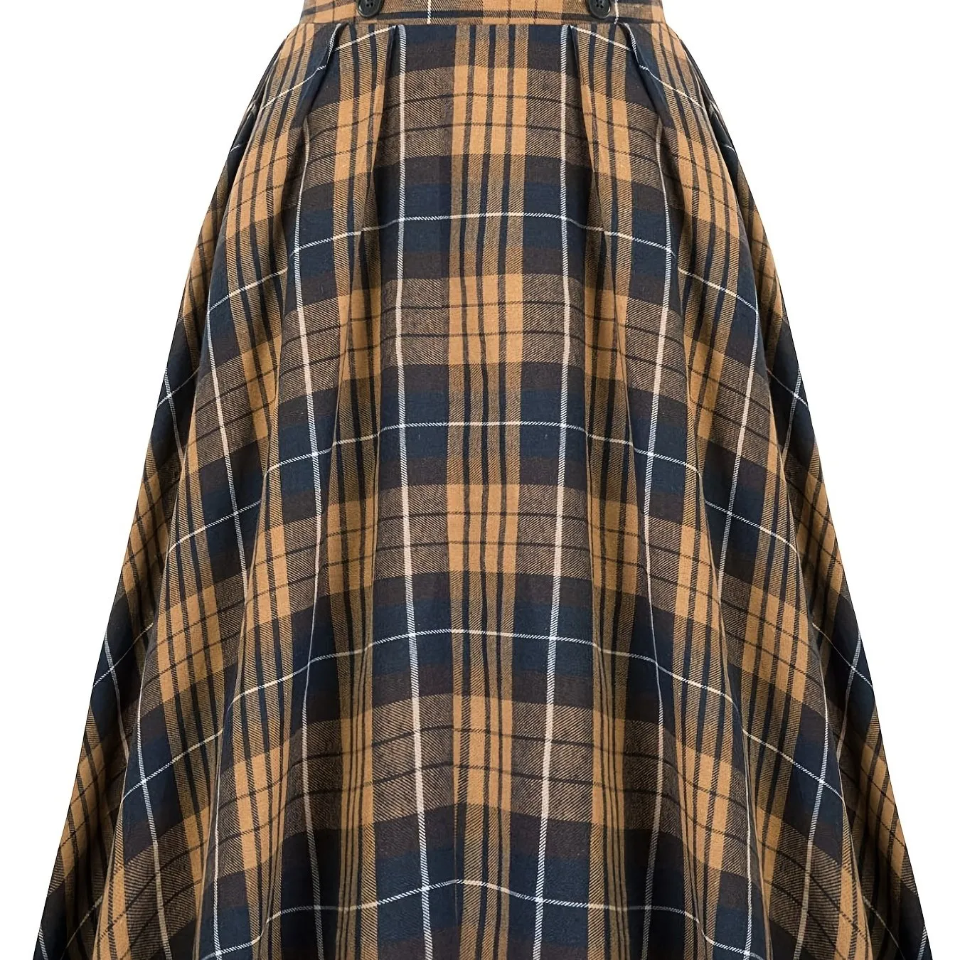 High Waist Button Plaid Ruffled Hem Vintage Loose Stylish Midi Skirt