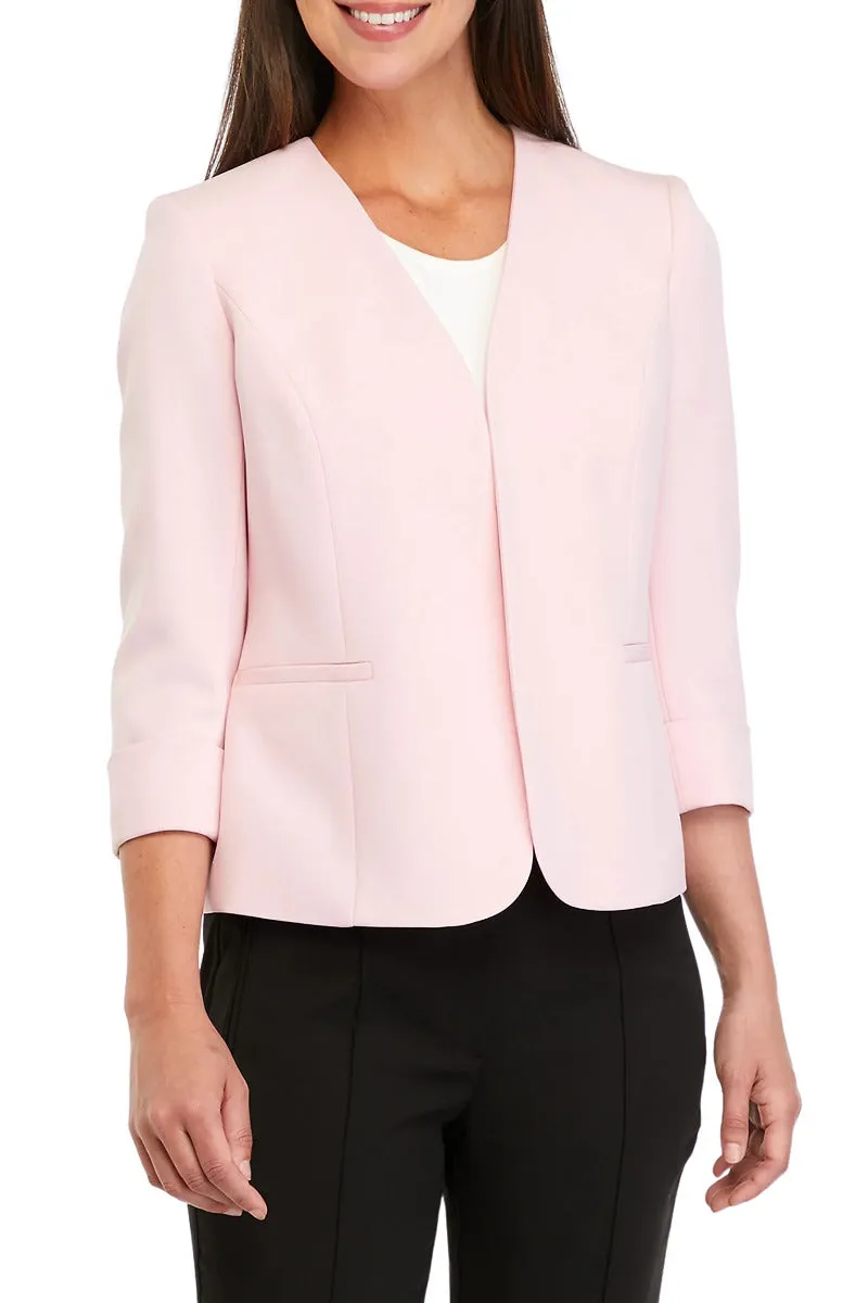 Kasper Open Front Cuff 3/4 Sleeve Stretch Crepe Jacket