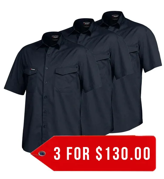 King Gee Tradies Lightweight Cotton Drill Short Sleeve Work Shirt (K14355-1)-3 Pack