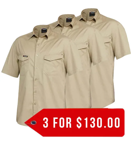 King Gee Tradies Lightweight Cotton Drill Short Sleeve Work Shirt (K14355-1)-3 Pack