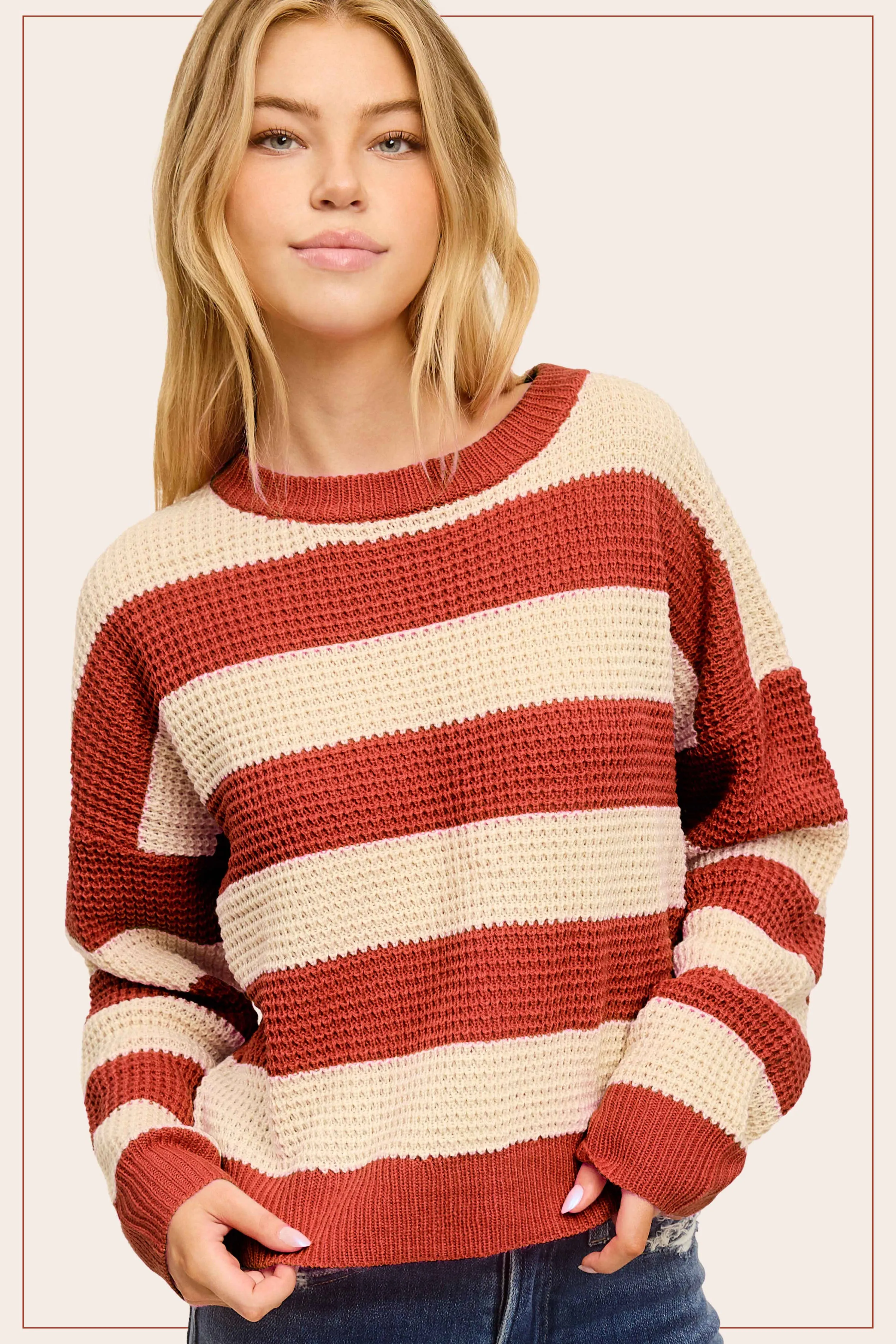 Loose Fit Striped Round Neck Long Sleeve Sweater