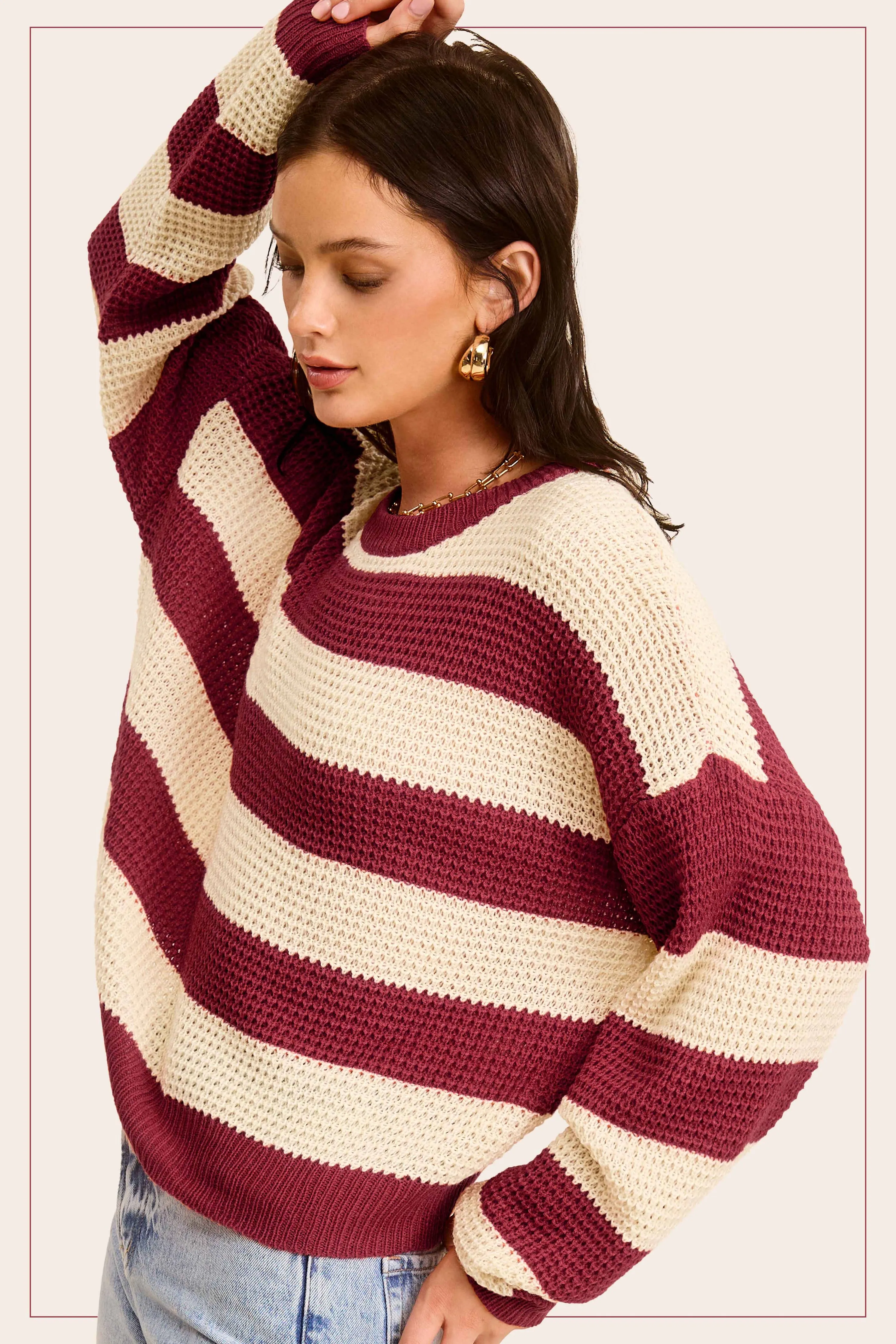 Loose Fit Striped Round Neck Long Sleeve Sweater