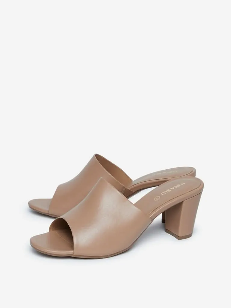 LUNA BLU Light Tan Peep Toe Block Heel Sandals