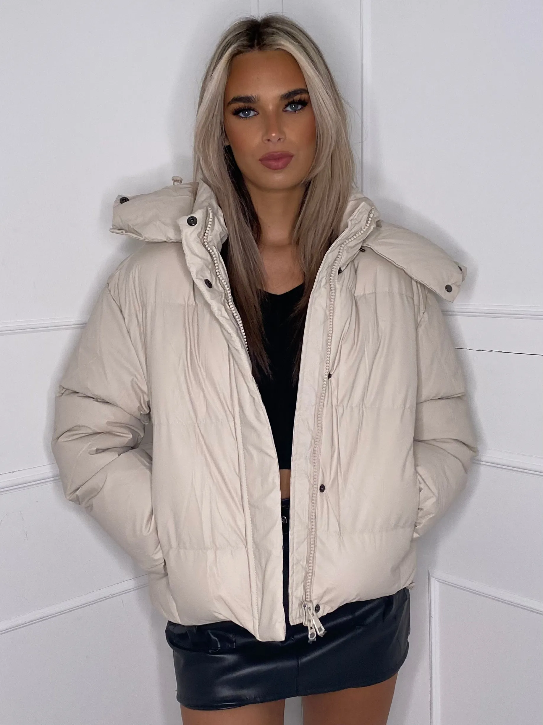 Matte PU Oversized Puffer Coat - Cream