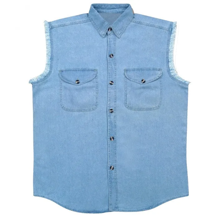 Men's Blue Lightweight Sleeveless Denim Shirt