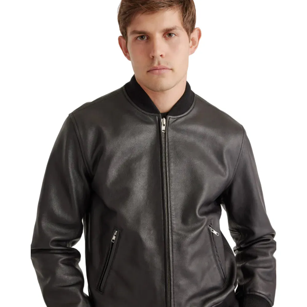 Mens Washed Leather Bomber Jacket