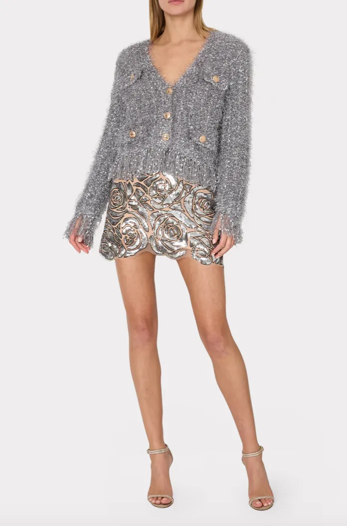 Milly Textured Fringe Cardigan Silver