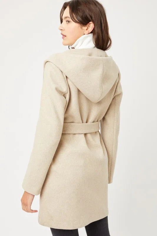 Oatmeal JQ Fleece Belted Hoodie Coat