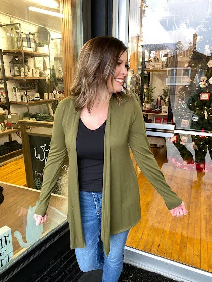 Olive Lightweight Cardigan-Plus