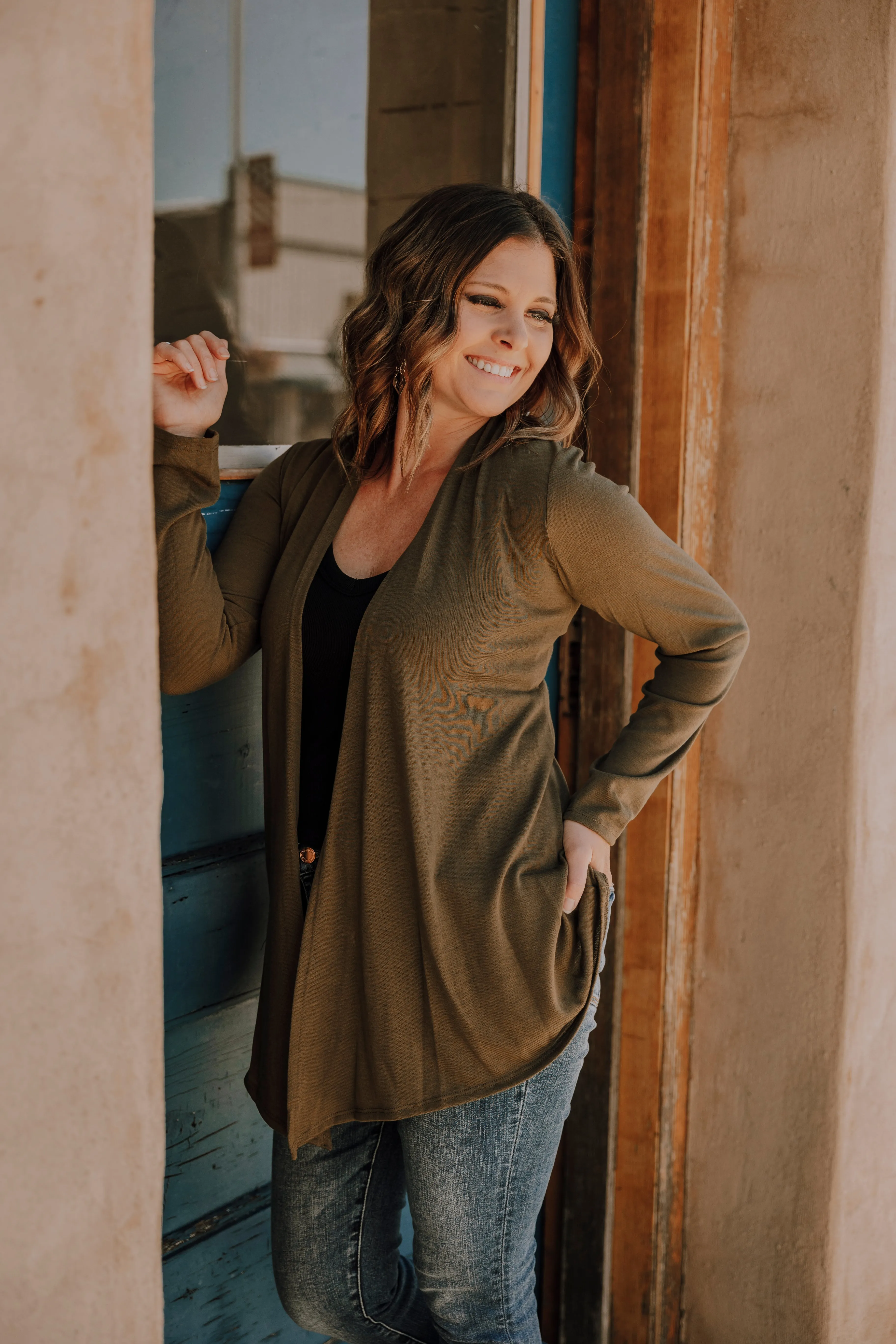 Olive Lightweight Cardigan-Plus