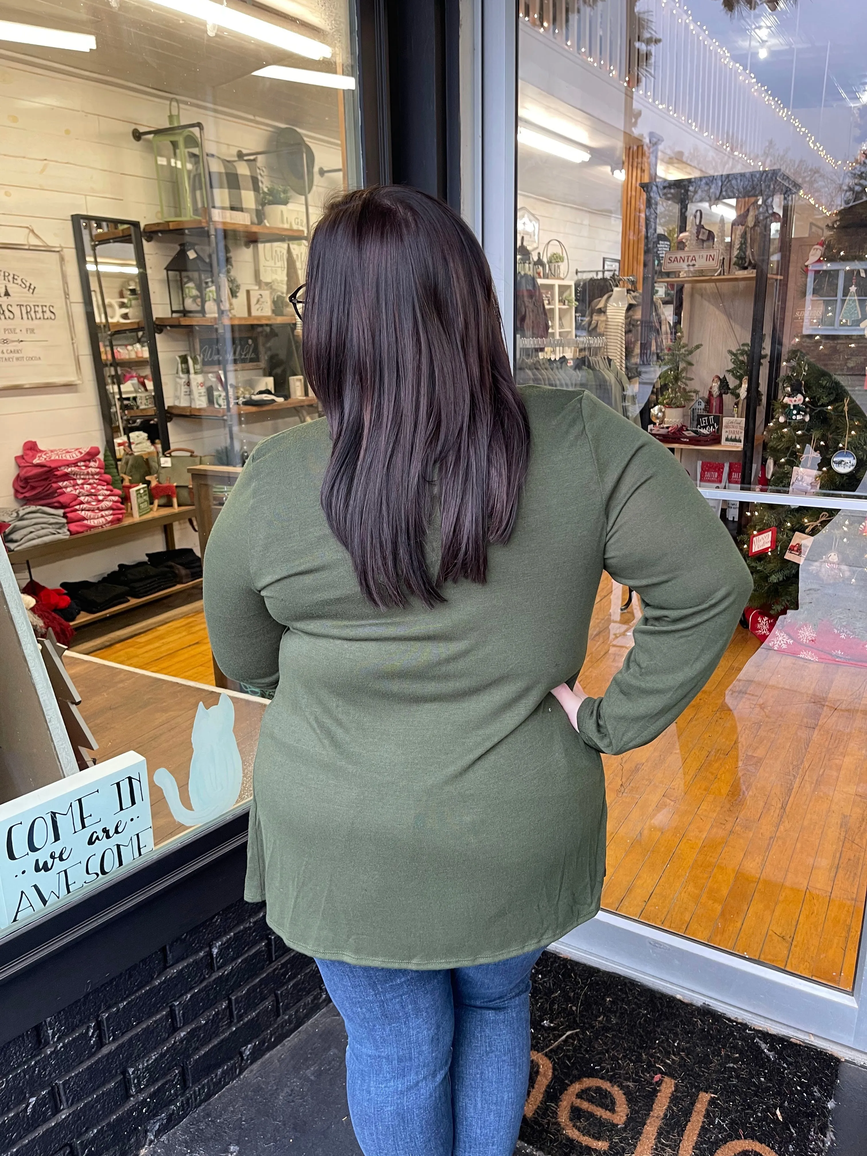 Olive Lightweight Cardigan-Plus