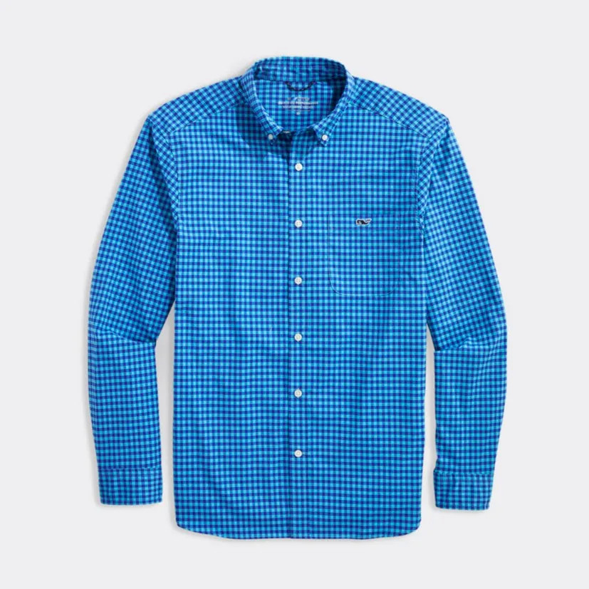 On-The-Go Nylon Gingham Shirt in Gingham Aqua Ocean by Vineyard Vines