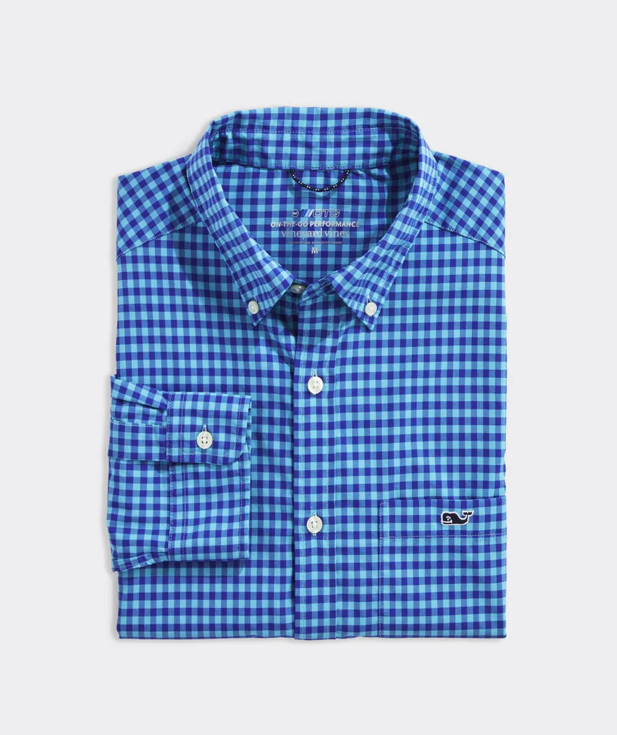 On-The-Go Nylon Gingham Shirt in Gingham Aqua Ocean by Vineyard Vines