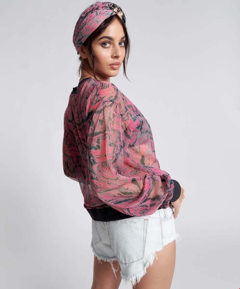 One Teaspoon Kaleidoscope Crew Longsleeve Top in Pink Prism - Final Sale