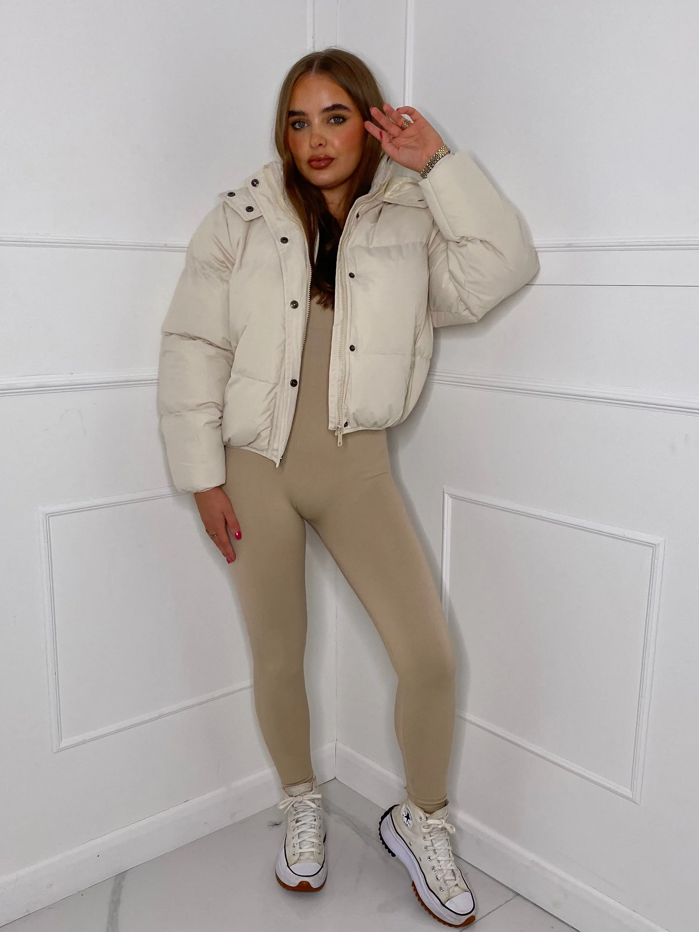 Padded Oversized Puffer Coat - Cream