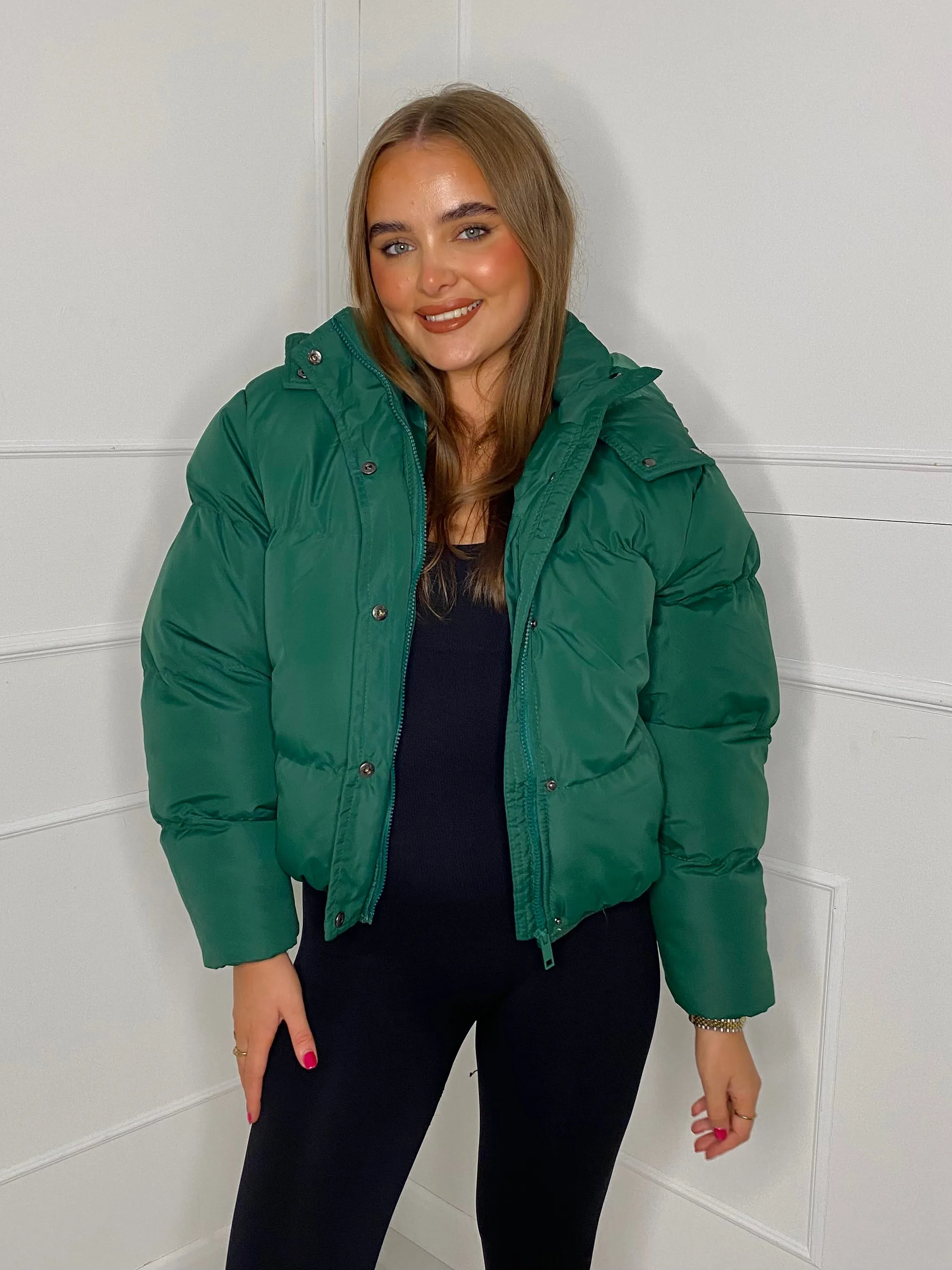 Padded Oversized Puffer Coat - Dark Green