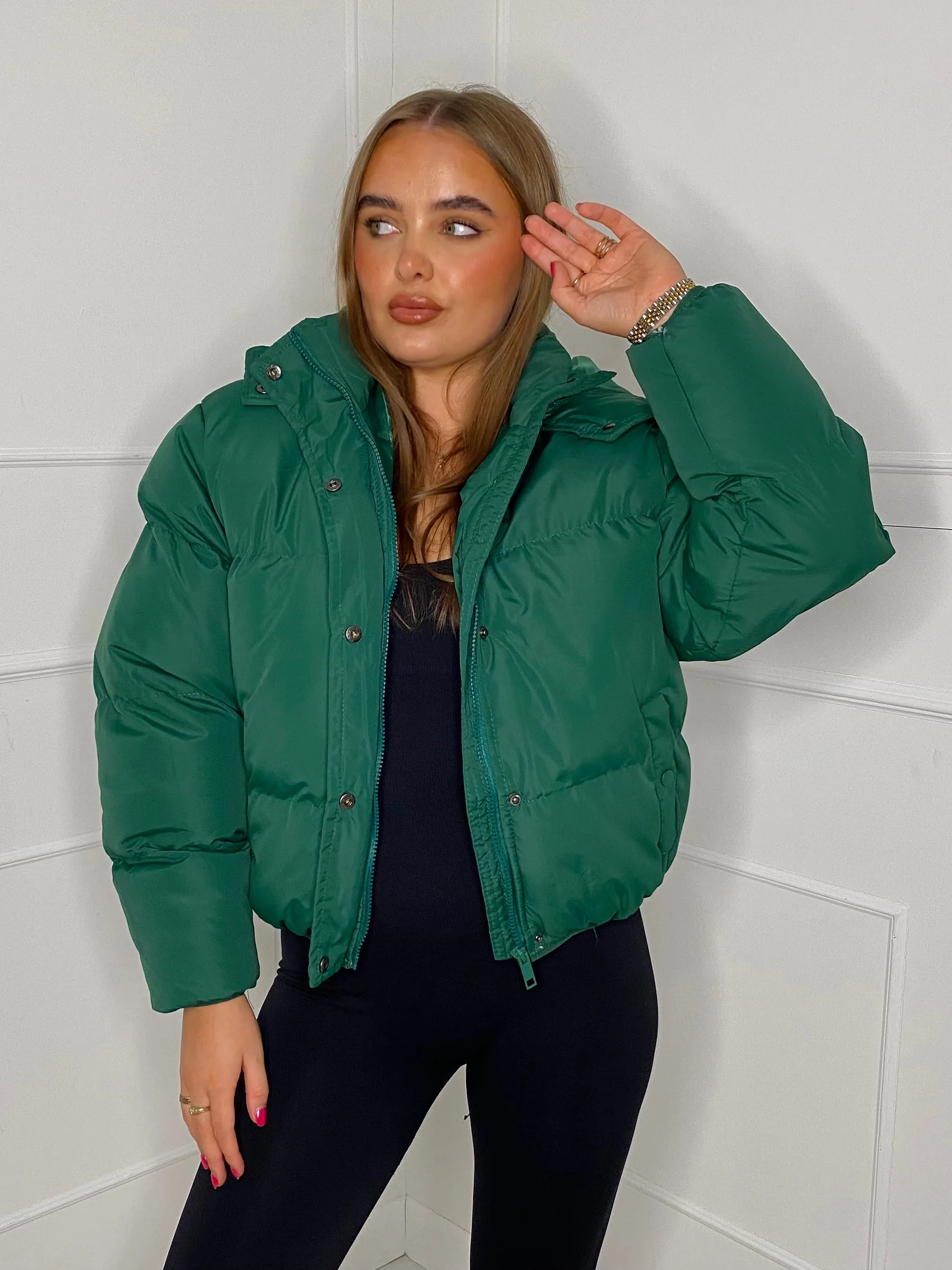 Padded Oversized Puffer Coat - Dark Green