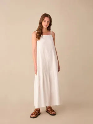 Petite White Tiered Hem Strappy Cheesecloth Dress