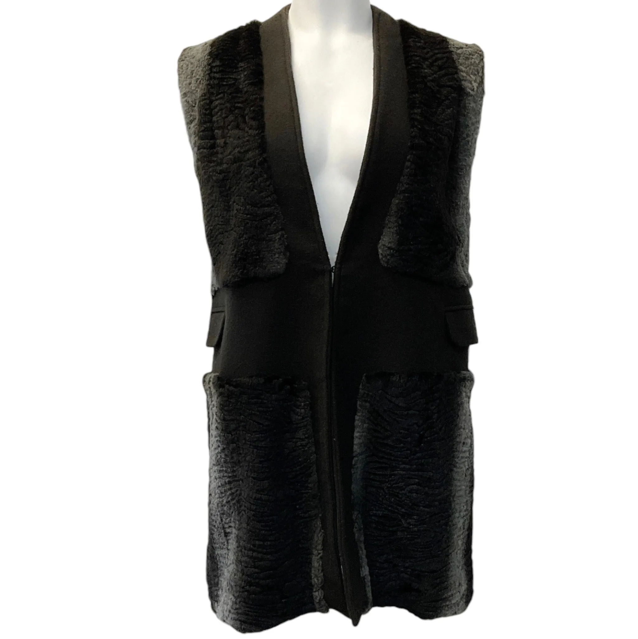 Pologeorgis Grey / Black Wool Vest with Rabbit Fur