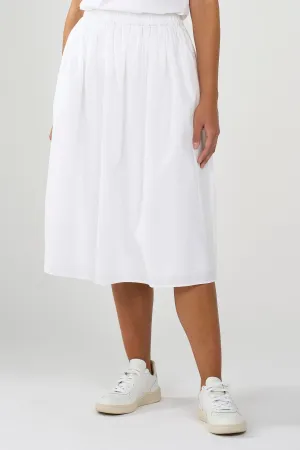 Poplin Elastic Waist White Skirt